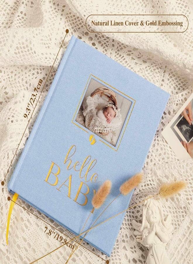 Lanpn Newborn Baby Memory Book, Baby First 5 Year Keepsake Gift with DIY Window, Linen Baby Memories Journal Scrapbook Photo Book, Baby Milestone Album for Boy Girl New Parents (Blue, 154 Pages) - Image 2